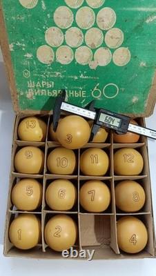 Ensemble complet de 16 billes de billard soviétiques russes vintage rares URSS 60 mm