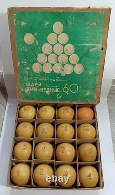 Ensemble complet de 16 billes de billard soviétiques russes vintage rares URSS 60 mm