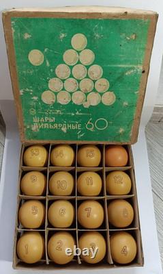 Ensemble complet de 16 billes de billard soviétiques russes vintage rares URSS 60 mm