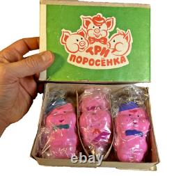 Ensemble d'ornements de Noël en verre russe vintage de l'URSS TROIS PETITS COCHONS Konakovo NOS