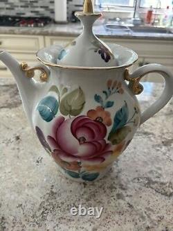 Ensemble de 3 grandes théières florales en porcelaine soviétique vintage de l'URSS, une de 30 cm