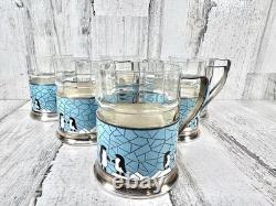 Ensemble de 6 porte-verres en émail de pingouin de l'URSS soviétique