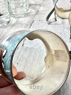 Ensemble de 6 porte-verres en émail de pingouin de l'URSS soviétique