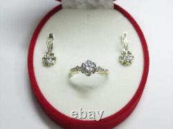 Ensemble de boucles d'oreilles et bague en pierre d'argent sterling russe 925 de l'époque soviétique vintage