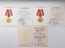 Ensemble soviétique russe de 20 médailles, insignes avec 6 documents de vétéran de la Seconde Guerre mondiale, armée URSS