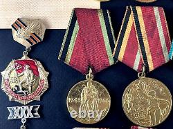Ensemble soviétique russe de 25 médailles et insignes d'ancien combattant de l'Armée de l'URSS de la Seconde Guerre mondiale. Document