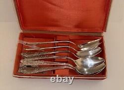 Ensemble vintage de 6 cuillères de table en argent 875 soviétique russe de 1967, URSS, 456 grammes dans une boîte