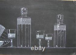 Esquisse de peinture soviétique ukrainienne URSS cristal verrerie verre à shot carafe