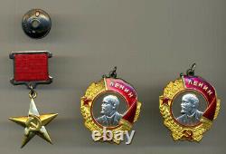 Étoile D'or Russe Soviétique Du Héros Du Travail Socialiste Avec 2 Ordres De Lénine