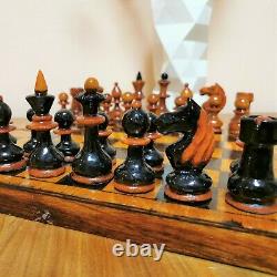 Fastship Vieux 40-50s Soviétique Jeu D’échecs En Bois Russe Vintage Urss Antique