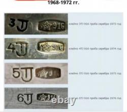 Fourchettes et cuillères à dessert vintage russes soviétiques URSS en argent 916, lot de 3 pièces avec boîte cadeau