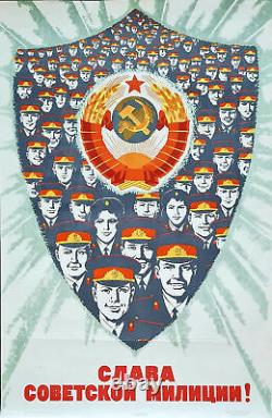 Gloire à la Police Militaire Soviétique Impressionnant Affiche de Propagande Russe Vintage Ussr