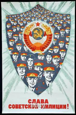 Gloire à la Police Militaire Soviétique Impressionnant Affiche de Propagande Russe Vintage Ussr