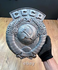 Grand Vieux Blason URSS Signe Émblème Métal Antiques Soviétique Russe Très Rare