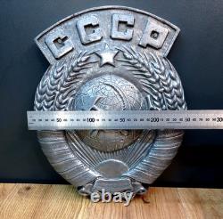 Grand Vieux Blason URSS Signe Émblème Métal Antiques Soviétique Russe Très Rare