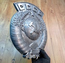 Grand Vieux Blason URSS Signe Émblème Métal Antiques Soviétique Russe Très Rare