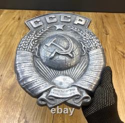 Grand vieux blason de l’URSS, emblème métallique antique soviétique russe, très rare