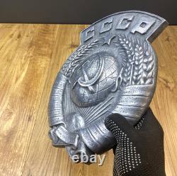 Grand vieux blason de l’URSS, emblème métallique antique soviétique russe, très rare