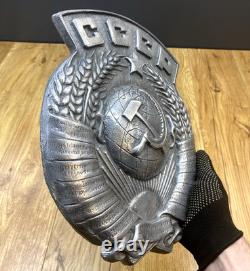 Grand vieux blason de l’URSS, emblème métallique antique soviétique russe, très rare