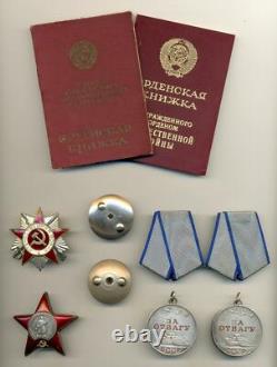 Groupe complet documenté soviétique russe URSS avec 2 médailles de bravoure