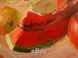Huile Soviétique Russe Ukraine Peinture Encore Théière Melon Vie Impressionisme