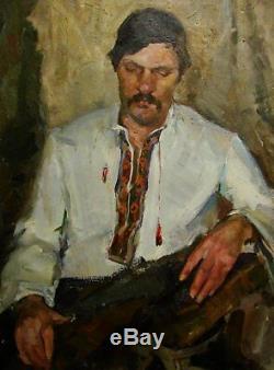 Huile Soviétique Russe Ukrainien Peinture Portrait Mâle Impressionisme Homme Réalisme