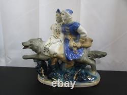 Ivan Tsarevich sur Figurine en Porcelaine Gzhel de Loup Gris, URSS, Années 50