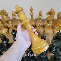 Jeu D'échecs Géant Soviétique 60s En Bois Russe Vintage Urss Grandes Pièces Antiques