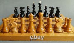Jeu d'échecs lourd en bois rare de tournoi avec boîte fabriqué en URSS soviétique russe