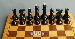 Jeu d'échecs lourd en bois rare de tournoi avec boîte fabriqué en URSS soviétique russe