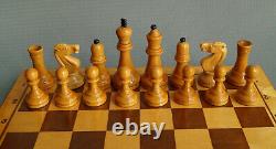 Jeu d'échecs lourd en bois rare de tournoi avec boîte fabriqué en URSS soviétique russe
