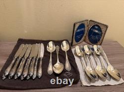 Lot de couverts vintage soviétiques russes Ussr Hep, 12 couteaux et 9 cuillères + cadre bonus