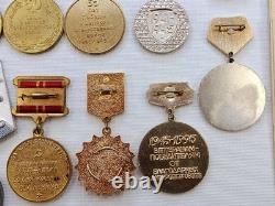 Lot soviétique russe de 24 médailles, insignes avec 8 documents de vétéran de la Seconde Guerre mondiale, Armée de l’URSS