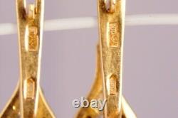 Luxury Vintage Soviet Ussr Boucles D’oreilles En Or Russe Yakutia Diamond 585 14k 0.2ct