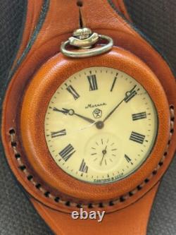MONTRE DE POCHE VINTAGE Molniya Loup Mécanique Bracelet en Cuir Russe Soviétique URSS