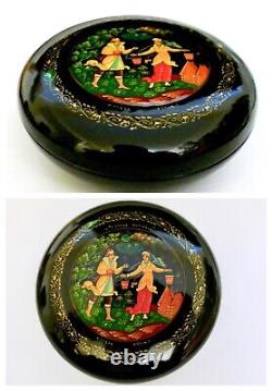 MSTERA Soviétique URSS Années 1970 Boîte en Laque Russe Poudrier Artiste Signé + Papier