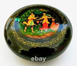 MSTERA Soviétique URSS Années 1970 Boîte en Laque Russe Poudrier Artiste Signé + Papier