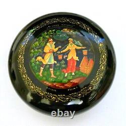 MSTERA Soviétique URSS Années 1970 Boîte en Laque Russe Poudrier Artiste Signé + Papier