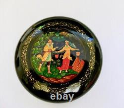 MSTERA Soviétique URSS Années 1970 Boîte en Laque Russe Poudrier Artiste Signé + Papier