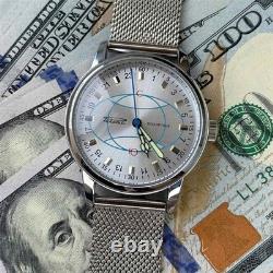 Montre Rakets 24h Mécanique Poignet Polar Argent Hommes NOUVEAU Russe Soviétique URSS Bracelet