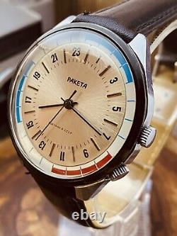 Montre-bracelet russe soviétique RAKETA vintage 24 heures POLAR ANTARCTIC URSS 2623 #6032