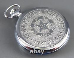 Montre de poche russe soviétique VTG MOLNIJA de l'URSS 3602 Garde CCCP Drapeau 18J fonctionne parfaitement