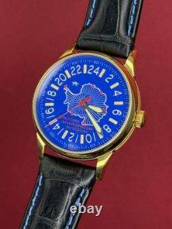 Montre mécanique 24h Antarctique carte russe homme soviétique URSS Raketa bleue rare