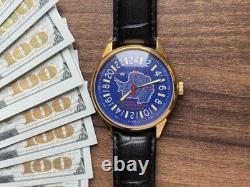 Montre mécanique 24h Antarctique russe homme jour soviétique rare URSS Raketa bleu