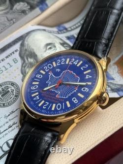 Montre mécanique 24h Antarctique russe homme jour soviétique rare URSS Raketa bleu