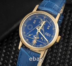 Montre vintage Pobeda maçonnique mécanique soviétique russe URSS rare en cuir de maçon