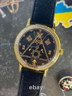 Montre vintage maçonnique mécanique Poljot URSS russe soviétique deluxe slim pour homme