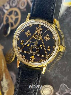 Montre vintage maçonnique mécanique Poljot URSS russe soviétique deluxe slim pour homme