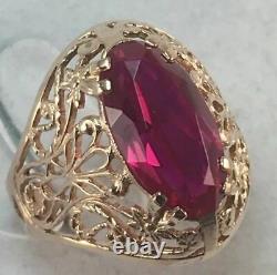 Nice Original Vintage Ussr Russian Soviet Rose Gold 583 14k Ring Ruby Taille 9