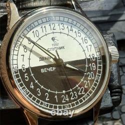 Nouveau ! Montre Raketa 24h Mécanique Sputnik Russe Jour Nuit Homme Rare URSS